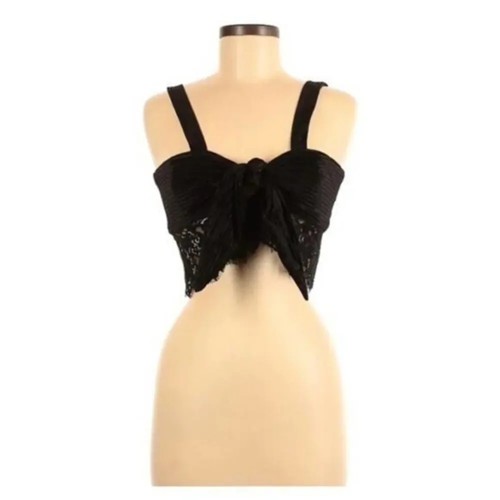 A.E.L.Y Halter top black ribbed black velvet lace tie whimsigoth festival NWT M - Picture 1 of 5